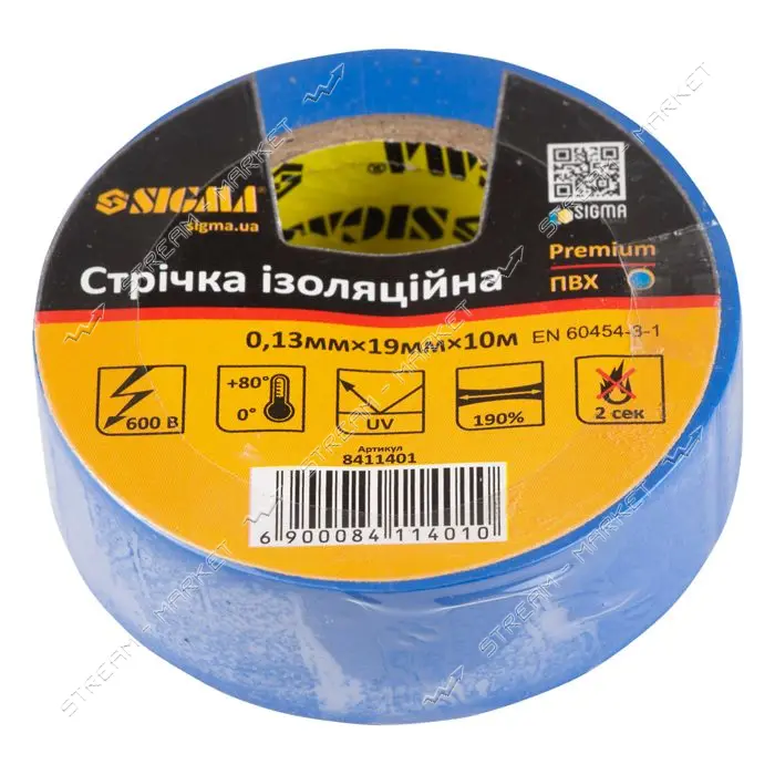 Изолента ПВХ Sigma 8411401 Premium 0.13х19мм 10м синяя