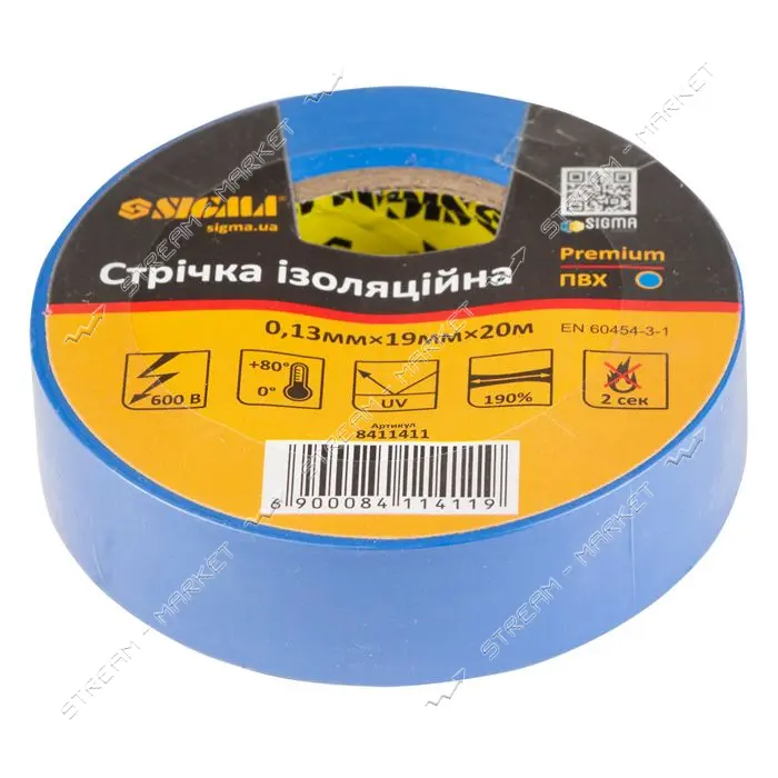 Изолента ПВХ Sigma 8411411 Premium 0.13х19мм 20м синяя