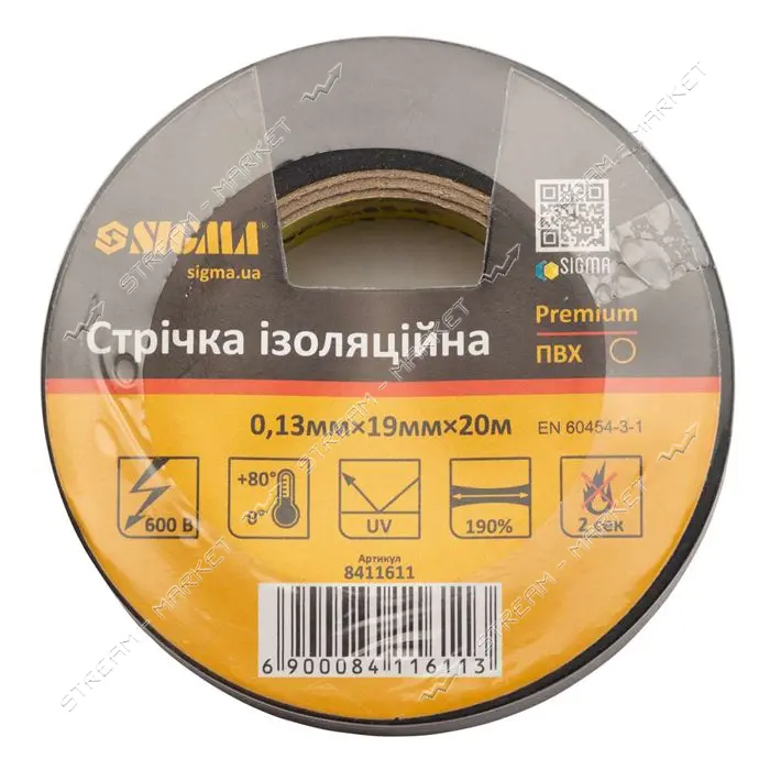 Изолента ПВХ Sigma 8411611 Premium 0.13х19мм 20м черная