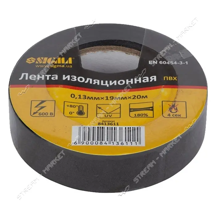 Изолента ПВХ Sigma 8413611 0.13х19мм 20м черная