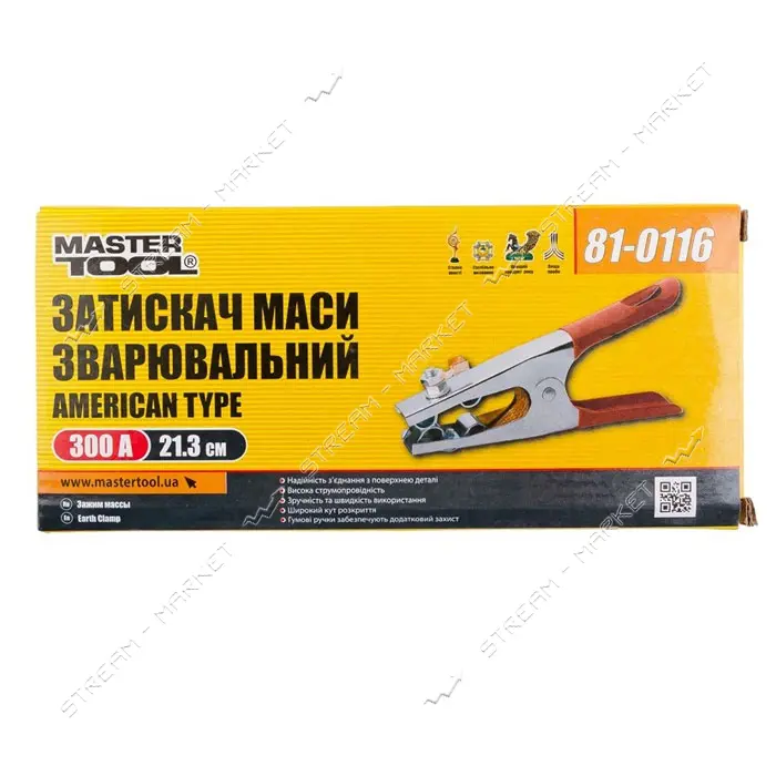 Зажим массы сварочный Master-Tool 81-0116 American type 300А резиновые ручки                        