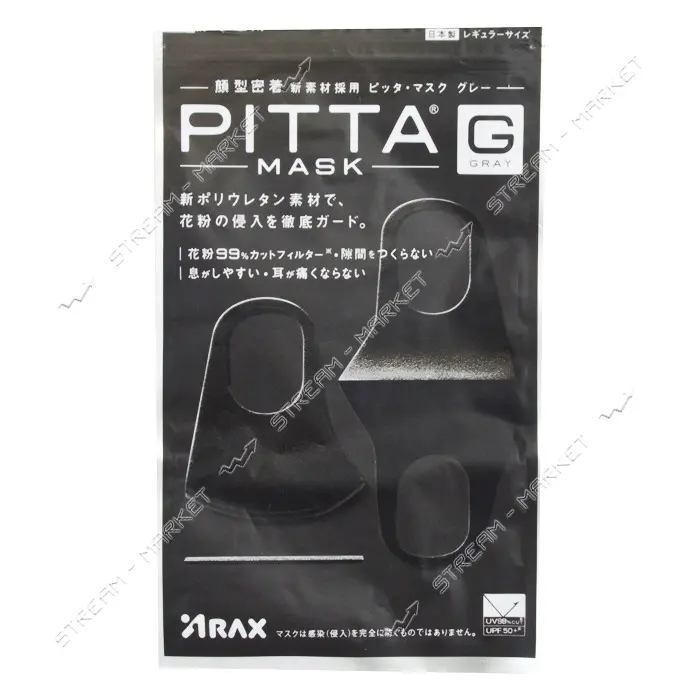 Маска для лица защитная Pitta mask противопылевая многоразовая 3шт черная