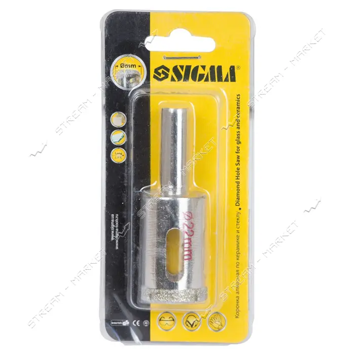 Коронки Sigma 1541221 алмазные по керамике и стеклу 22мм