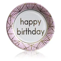 Тарелки Happy Birthday бумажные одноразовые 18см 10 шт розовые