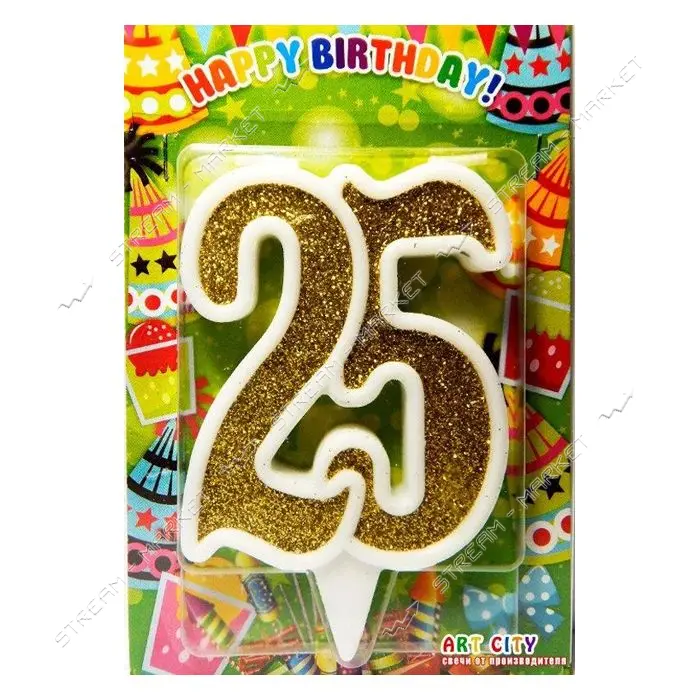 Свеча юбилейная цифра 25 золото 9см                                                                 