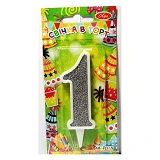 Свеча цифра 1 9см белая с серебром
