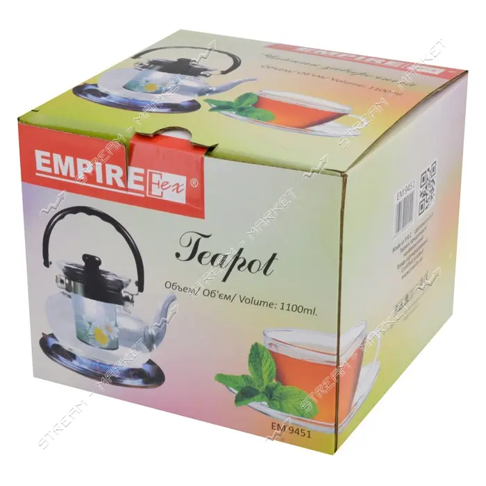 Чайник-заварник огнеупорный Empire 9451 1.1л стекло