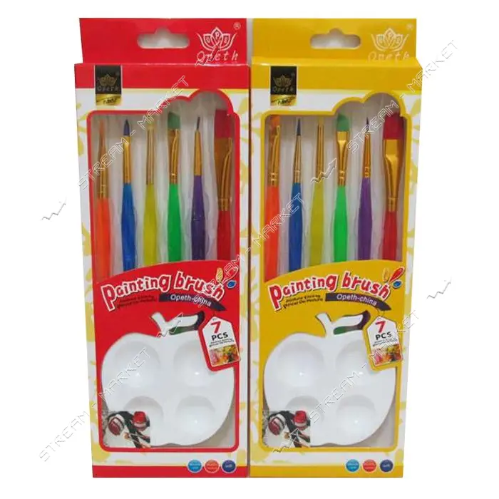 Набор кистей К2606 Painting brush плоские плюс круглые 6шт с палитрой