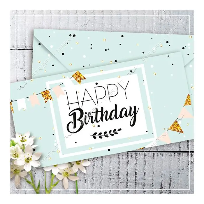 Конверт для денег Happy Birthday голубой
