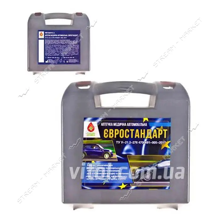 Аптечка Евростандарт медицинская автомобильная пластиковый футляр серая                             