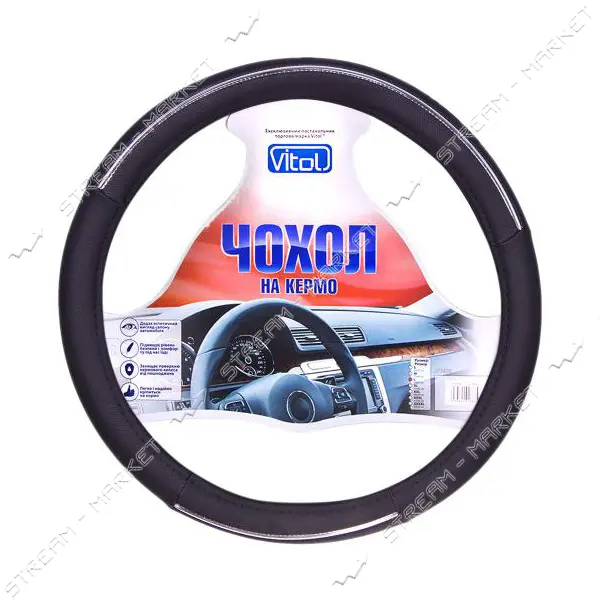 Чехол на руль Vitol 080204 17003 BK М черный (кожзам)