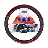 Чехол на руль Vitol HU 100107 BK М черный с коричневыми вставками (кожзам)                          