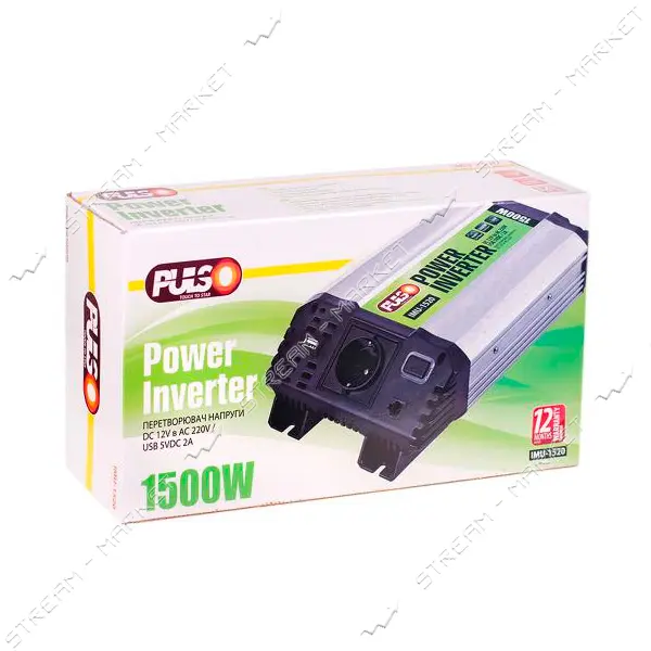 Преобразователь напряжения Pulso IMU-1520 12V-220V 1500W USB-5VDC2.0A модифицированная волна клеммы
