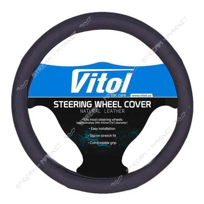Чехол на руль Vitol 080242/17023 BK М черный (кожзам)