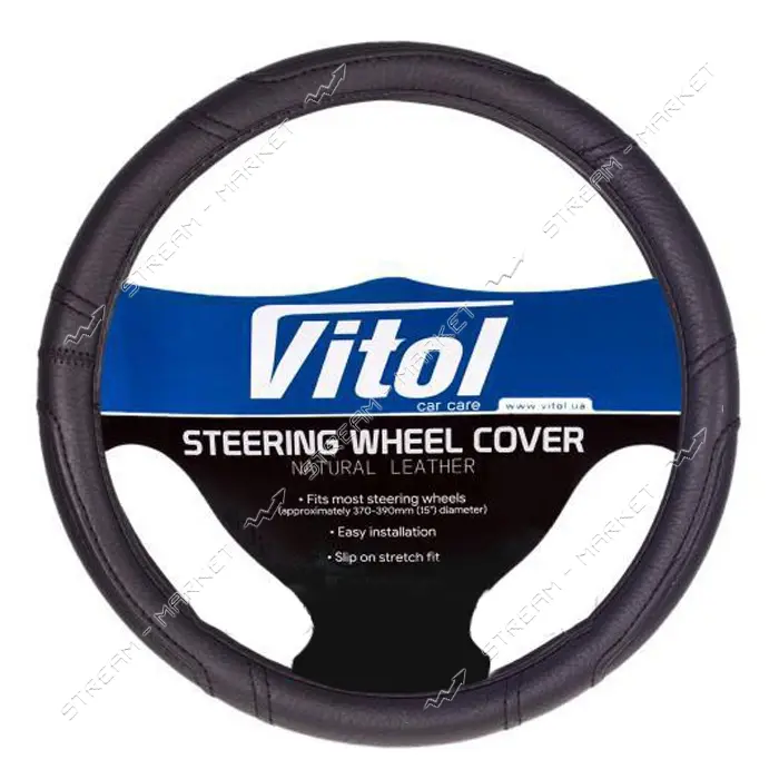 Чехол на руль Vitol 16113/BB0261 L кожзам черный                                                    