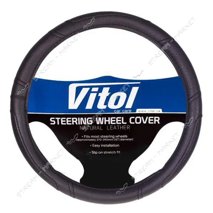 Чехол на руль Vitol 16280B M кожзам черный                                                          