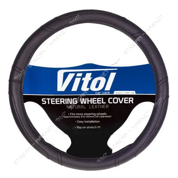 Чехол на руль Vitol  16280B S кожзам черный                                                         