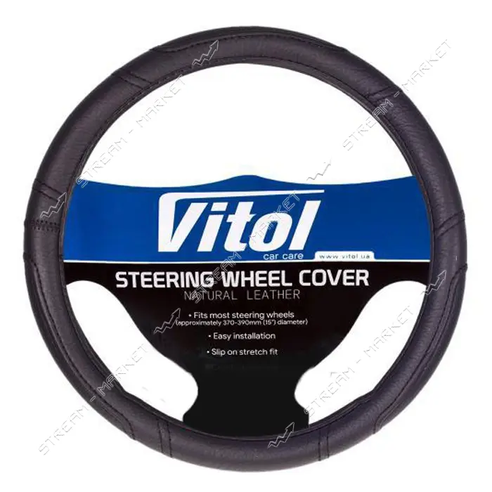 Чехол на руль VITOL 16280B XL кожзам черный                                                         