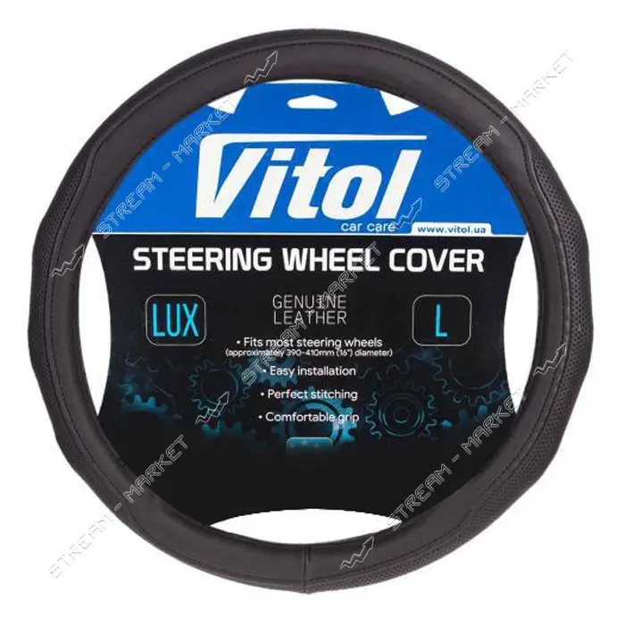 Чехол на руль Vitol VLOD-19PO009 BK L черный (кожзам)