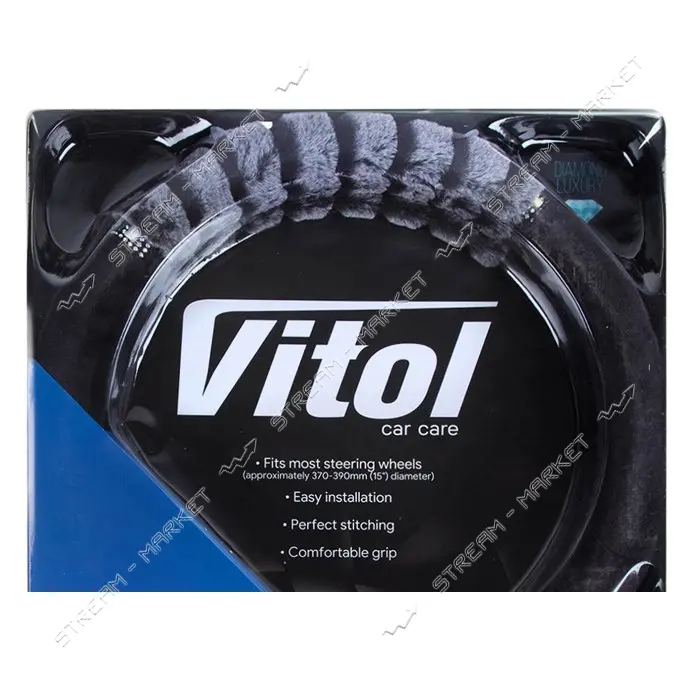 Чехол на руль Vitol VLOD-F95 BK/GY M черно-серый (искуственный мех +камни)