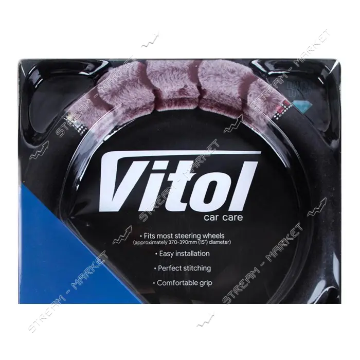 Чехол на руль Vitol VLOD-F95 BK/MRN M черно-коричневый (искуственный мех +камни)