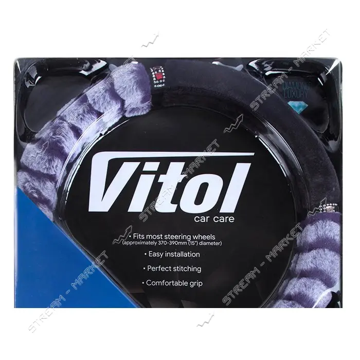 Чехол на руль Vitol VLOD-F95 BK/PRL M черно-сиреневый (искуственный мех +камни)
