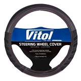 Чехол на руль Vitol VLU-1808010 BK/BK M черный (кожзам, вставки сетка)                              