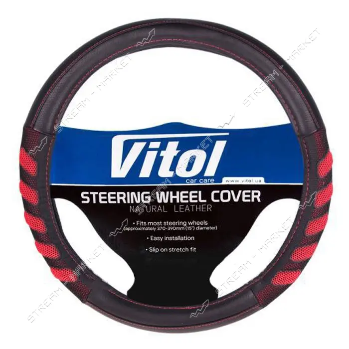 Чехол на руль Vitol VLU-1808010 BK/RD M черно-красный (кожзам, вставки сетка)