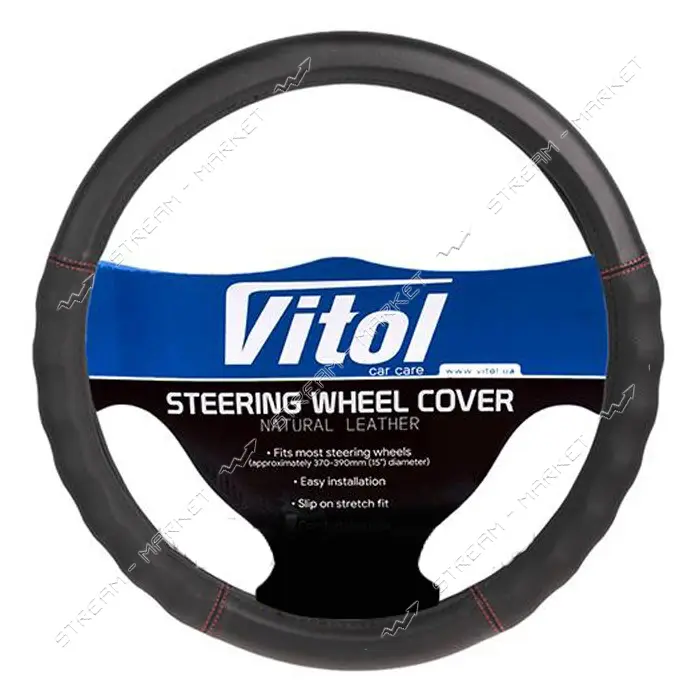 Чехол на руль Vitol VLU-1909339 BK M черный (кожзам)