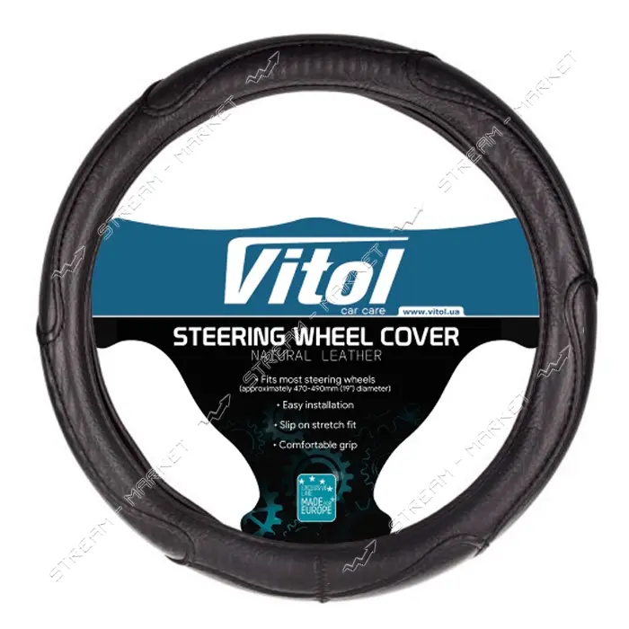 Чехол на руль Vitol 16556-10 B XL черный кожзам