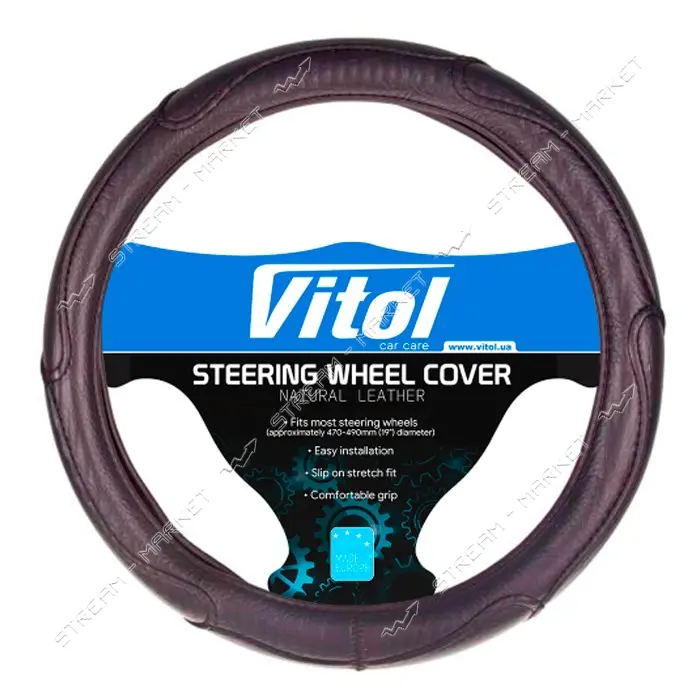 Чехол на руль Vitol 16556-10 B XXXL черный (кожзам)
