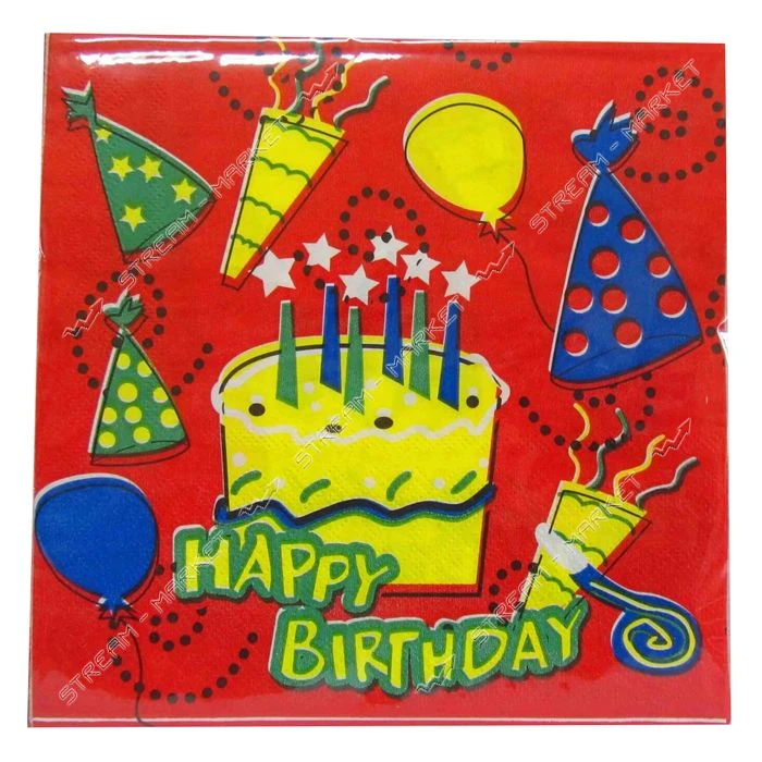 Салфетки бумажные Happy Birthday двухслойные с тортиком 20штук                                      