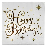 Салфетки бумажные Happy Birthday двухслойные золото 20штук