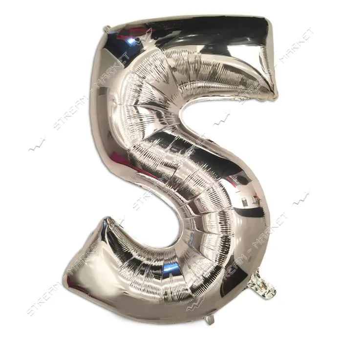 Шар цифра 5 трехмерный 100см серебряный                                                             