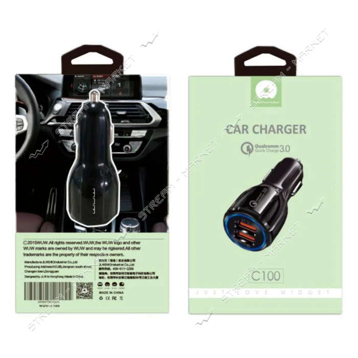 Автомобильное зарядное устройство WUW C100 2USB черное