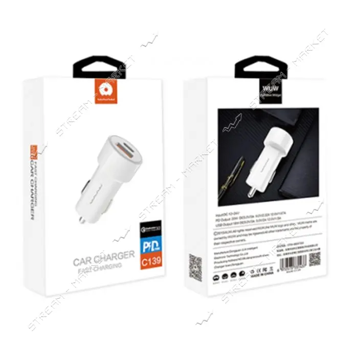 Автомобильное зарядное устройство WUW C139 2USB USB&Type-C port белое                               