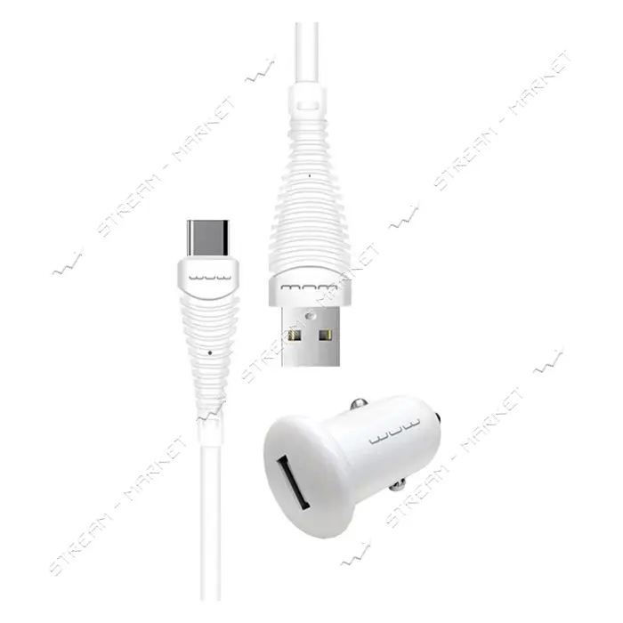 Автомобильное зарядное устройство WUW T21 1USB 1A плюс кабель Type-C белое                          