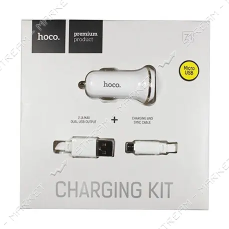 Автомобильное зарядное устройство Hoco Z1 5V/2.1А 2 USB plus Micro USB кабель белое                 