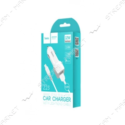 Автомобильное зарядное устройство Hoco Z23 5V/2.4А 2 USB plus Lightning кабель белое