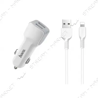 Автомобильное зарядное устройство Hoco Z23 5V/2.4А 2 USB plus Lightning кабель белое