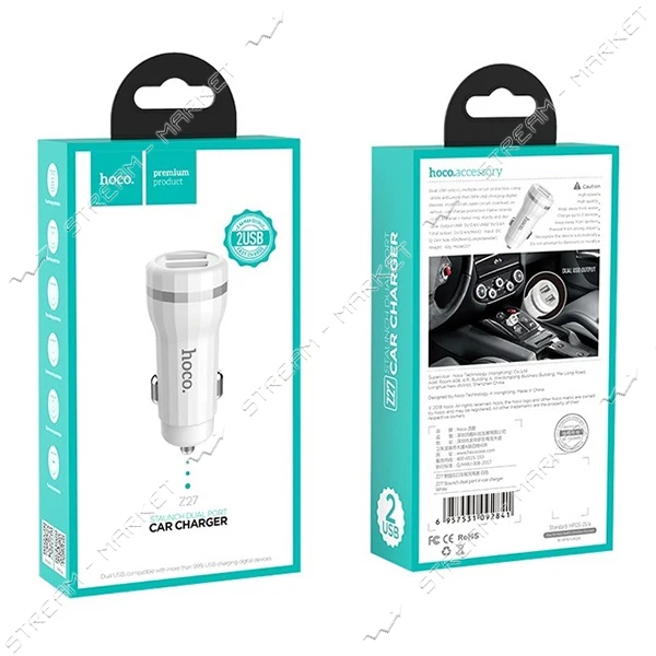 Автомобильное зарядное устройство Hoco Z27 5V/2.4А 2 USB белое