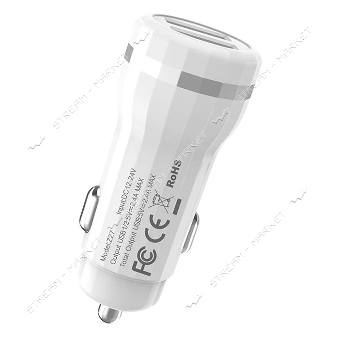 Автомобильное зарядное устройство Hoco Z27 5V/2.4А 2 USB белое