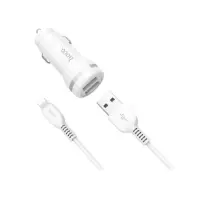 Автомобільний зарядний пристрій Hoco Z27 5V / 2.4а 2USB плюс Micro USB кабель білий                 