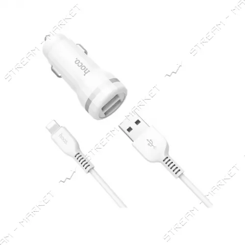 Автомобильное зарядное устройство Hoco  Z27 5V/2.4А 2USB плюс Micro USB кабель белый                