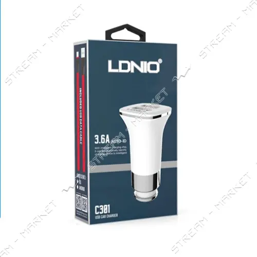 Автомобильное зарядное устройство Ldnio C301 5V/3.4А 2 USB plus Micro USB кабель белое