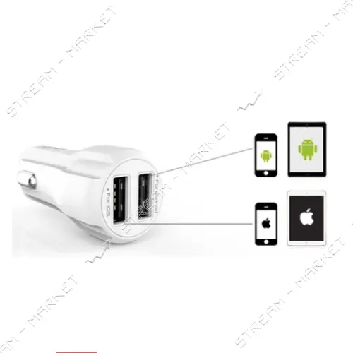 Автомобильное зарядное устройство Ldnio C331 5V/3.4А 2 USB plus Lightning кабель белое
