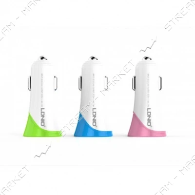 Автомобильное зарядное устройство Ldnio C332 5V/3.4А 2 USB plus Micro USB кабель бело-розовое