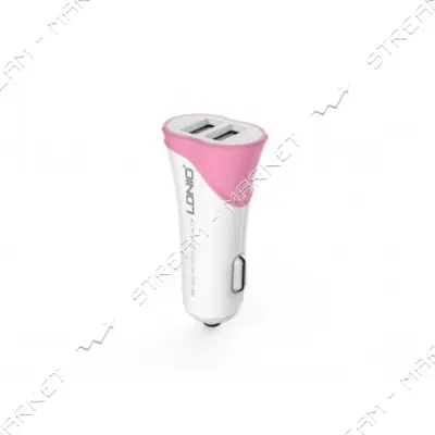 Автомобильное зарядное устройство Ldnio C332 5V/3.4А 2 USB plus Micro USB кабель бело-розовое