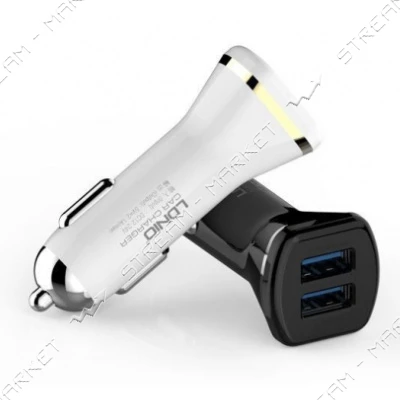 Автомобильное зарядное устройство Ldnio DL-219 5V/2.1А 2 USB plus Lightning кабель черное           