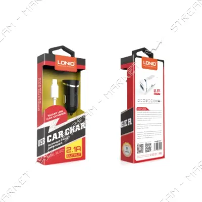 Автомобильное зарядное устройство Ldnio DL-C12 5V/2.1А 1 USB plus Lightning кабель белое